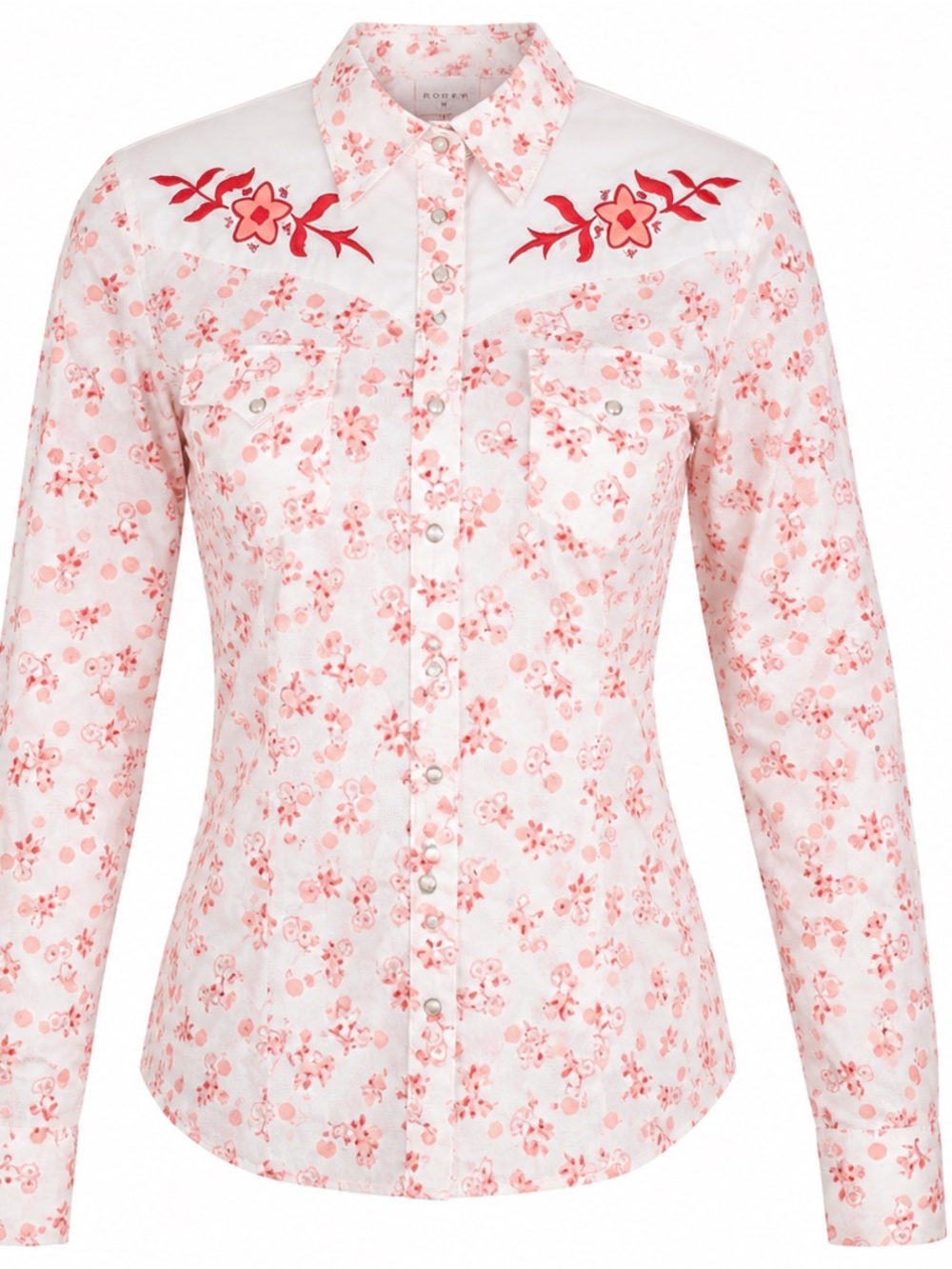 Roper Medium Pink Floral Pearl Snap Western Shirt Embroidered Cowgirl Rodeo Top